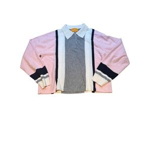 Guest in Residence 100% Cashmere Colorblock Polo Sweater Pink Grey Womens M